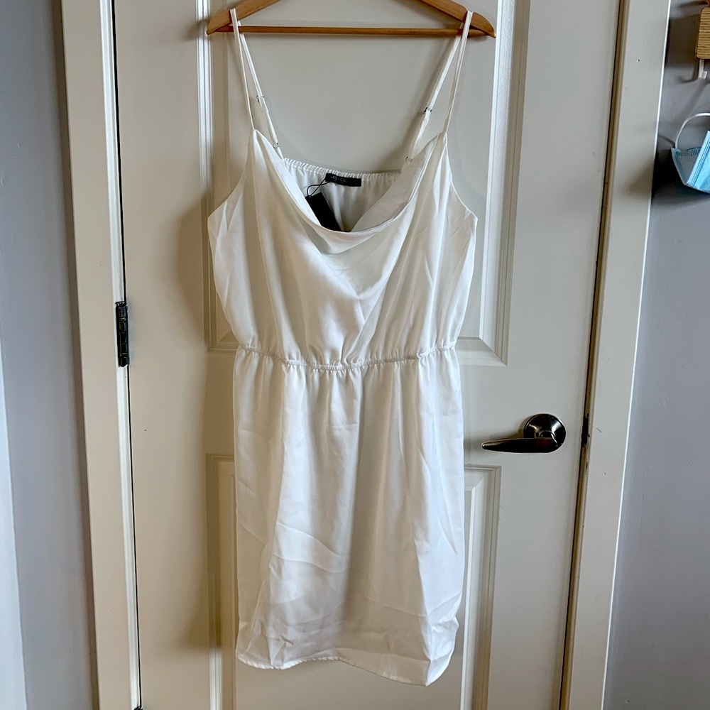 NASTY GAL WHITE COWL-NECK SATIN DRESS (new with tags!)